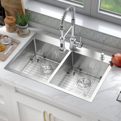 ATTOP+33+Inch+Scratch-Resistant+Drop+in+Double+Bowls+Stainless+Steel+Kitchen+Sink+with+Bottom+Grid
